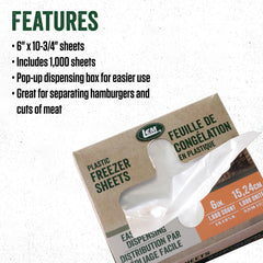 LEM freezer sheets positioned between meat patties to prevent sticking