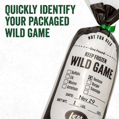 LEM Wild Game Bags protect contents from freezer burn during freezing.