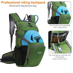 Lemuvlt Daypack olive side pocket demonstrating easy hydration bottle access