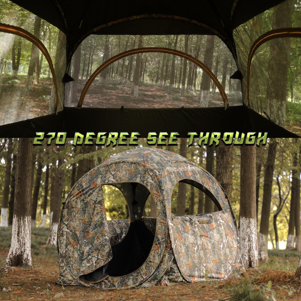 Lenotos front view of pop-up hunting blind with 270° visibility for versatile shots