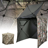 Lenotos hunting blind with 360 see-through panels for full field-of-view during hunts.