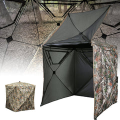 Lenotos hunting blind with 360 see-through panels for full field-of-view during hunts.