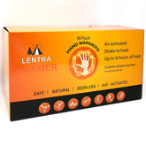 LENTRA hot hand warmers box shows 80-count pack delivering long-lasting, odorless warmth for outdoors.
