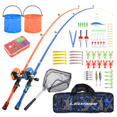 LEOFISHING kids fishing rod set 2Pack blue and orange front view
