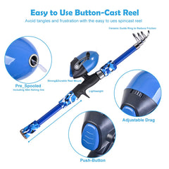 LEOFISHING kids fishing rod set 2Pack blue and orange with reel