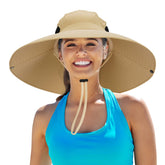 Leotruny women's super wide brim sun hat khaki - front view