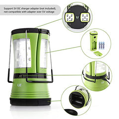 Lepro lantern with dual power options for indoor and outdoor use.