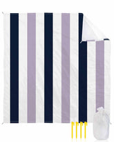 LEQIOLENNG Beach Blanket waterproof and sandproof with abstract purple navy stripe for sand-free relaxation