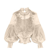 Letfool lace trim shirt front view highlights refined silhouette for evening wear.