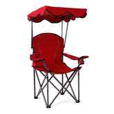 LET'S CAMP camp chair with shade canopy provides cool shade at the beach.