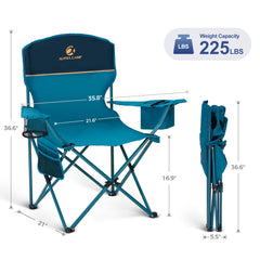LET'S CAMP chair with blue cooler bag holds three cans for quick refreshment.