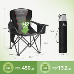 LET'S CAMP padded armrests detail remind of cushioned rest during camping.