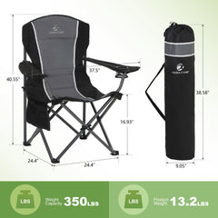 LET'S CAMP oversized chair open dimensions showing spacious seating