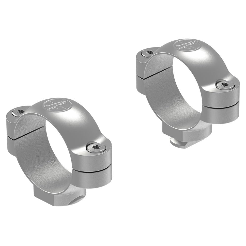 Leupold standard scope rings 30mm medium silver closeup shows durable forged steel for hunting setups.
