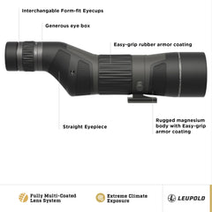 Leupold SX-4 Pro Guide HD Gen 2 15-45x65 zoom ring enables flexible magnification.
