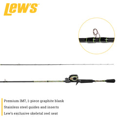 Lew's American Hero Camo reel in view emphasizing smooth operation and pattern.