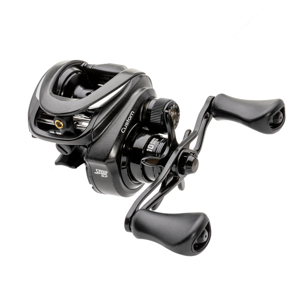 Lew’s Custom left-hand baitcast reel gear closeup highlights precision gear for reliable casts.