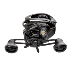 Lew’s Custom left-hand baitcast reel in action on topwater demonstrates versatile line capacity.