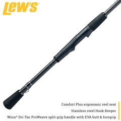 Lew's split-grip handle provides secure control during long fishing sessions