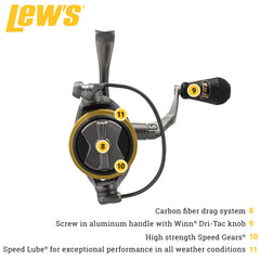 Lew's Custom Pro Speed Spin reel flush drain port facilitates quick maintenance after use