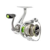 Lew's MACH 1 200 spinning reel front view shows a durable graphite frame for reliable freshwater fishing.