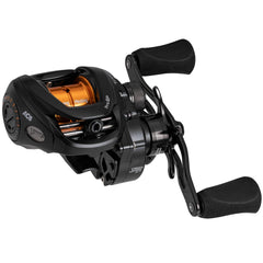 Left view of Lew's Pro SP baitcast reel with aluminum frame