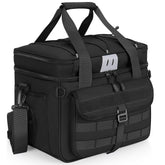 LGAG 30L tackle bag open showing organized compartments for lures and tools.