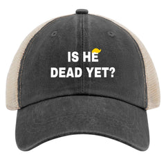 Liabiliies Is He Dead Yet Hat back view with adjustable strap for a perfect fit