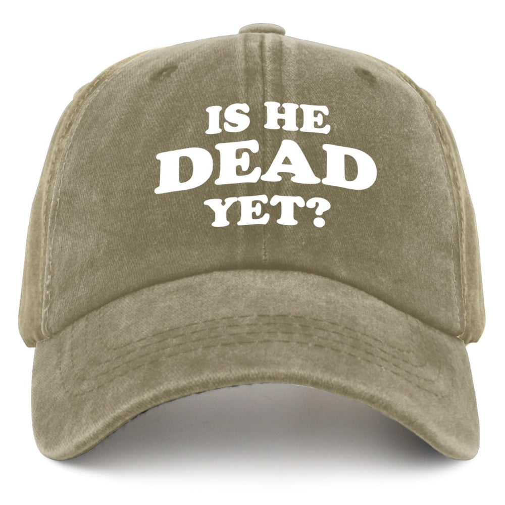 Liabiliies Is He Dead Yet Hat front view for casual everyday style.
