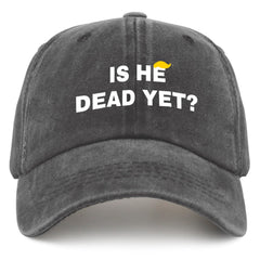 Liabiliies Is He Dead Yet hat front view, breathable denim mesh for summer comfort.
