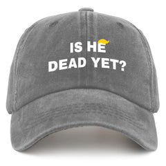 Liabiliies Is He Dead Yet Hat washed denim mesh back for breathable comfort.