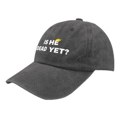 Liabiliies Is He Dead Yet hat washed denim texture, retro style for everyday wear.