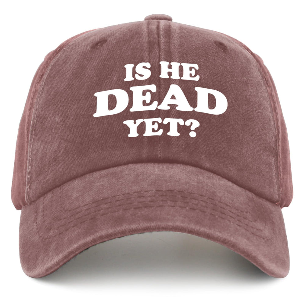 liabiliies Is He Dead Yet Hat in wine red worn by a woman for casual style and comfort