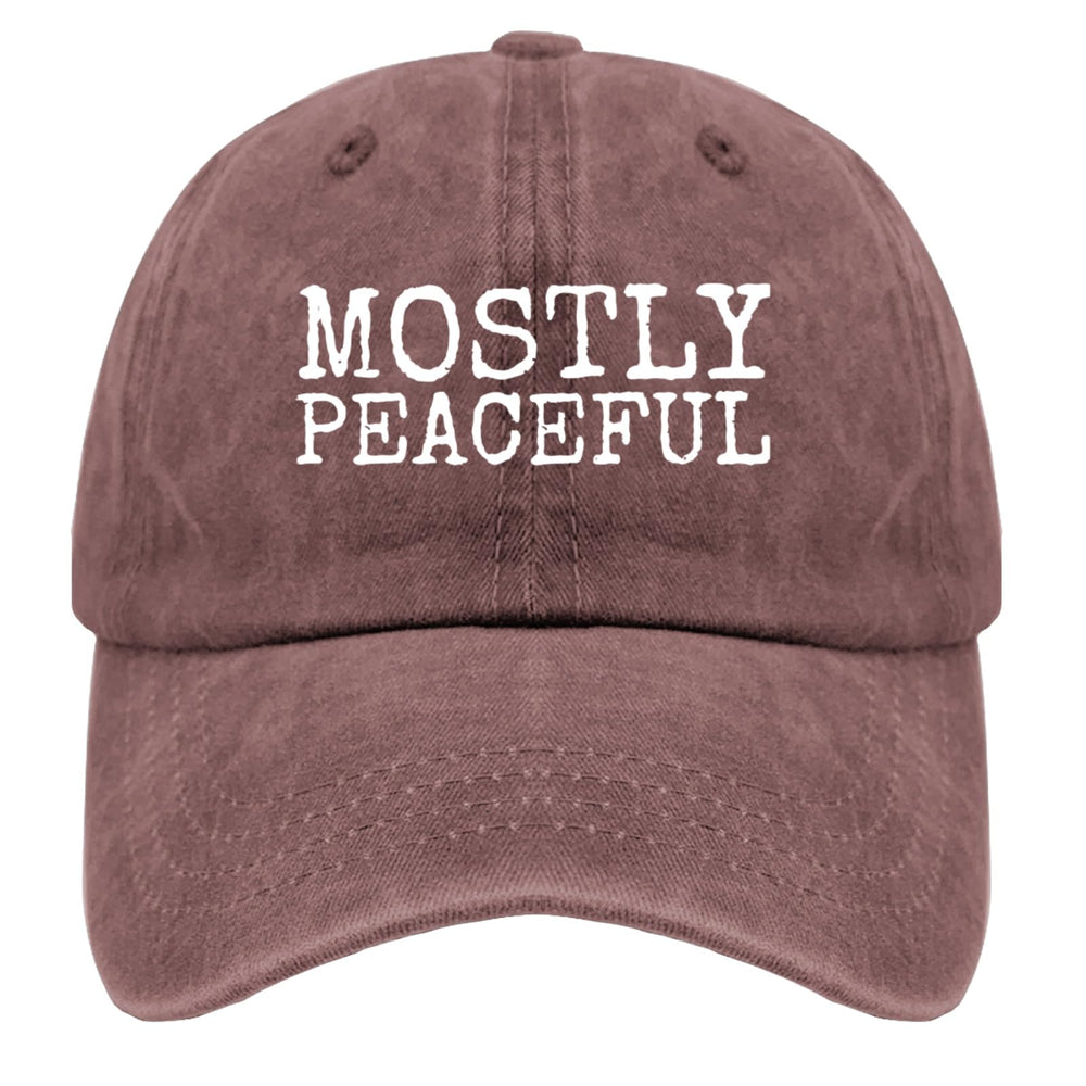 Liabiliies Mostly Peaceful Hat front view in wine red, summer ready
