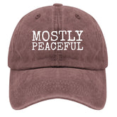 Liabiliies Mostly Peaceful Hat front view in wine red, summer ready