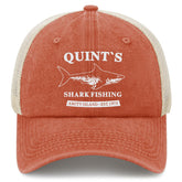 Liabiliies Quints Shark Fishing Amity Island EST 1975 hat front view highlighting breathable cotton