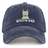 liabiliies Westie Dad Hat front view in navy blue, breathable summer option.
