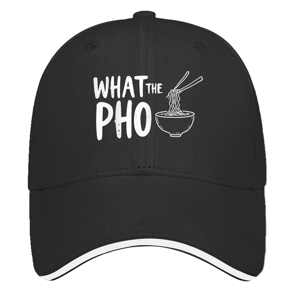 liabiliies What The Pho Hat front view highlights casual style and adjustable fit