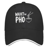 liabiliies What The Pho Hat front view highlights casual style and adjustable fit