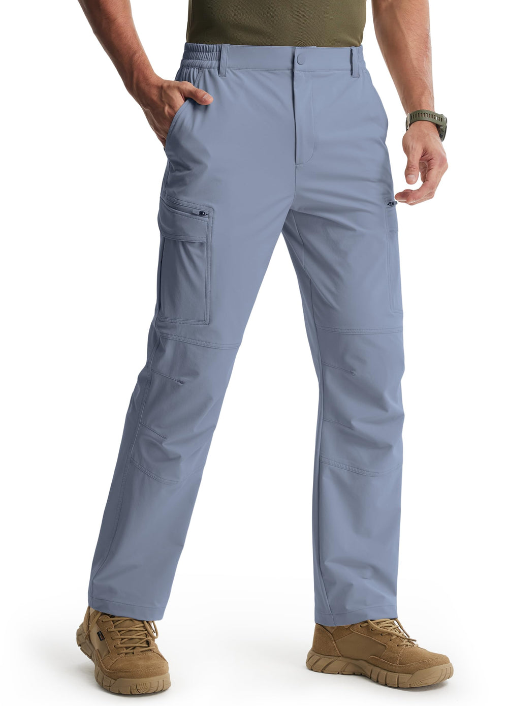 Libin men's hiking pants front pockets show eight-pocket storage for essentials.