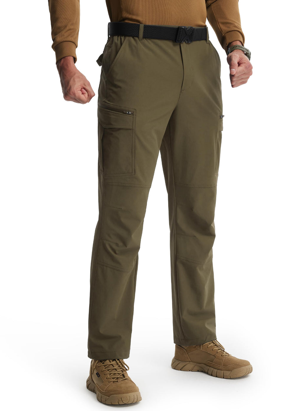 Libin men's hiking pants front view shows eight-pocket layout for quick access.