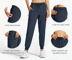 Libin women's cargo joggers navy back view emphasizes sleek silhouette and practical pockets for travel