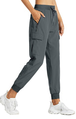 Libin women's cargo joggers steel gray front view for travel comfort