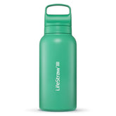 LifeStraw Go Series bottle cap close-up demonstrates travel-friendly, leak-proof design.