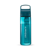 LifeStraw Go Series Laguna Teal bottle ready for travel with purified water on the go