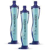 LifeStraw personal water filter blue packaging shows portable protection on hikes.