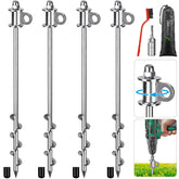 Lifeswell 4-pack tent stakes spiral anchors installed for secure ground hold