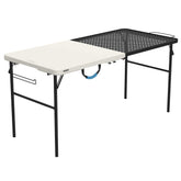 Lifetime 5-Foot Tailgate Table with Grill Rack provides a sturdy surface for hot items at outdoor gatherings