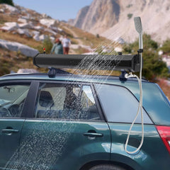 Liffshsy shower head detail with steady water flow.