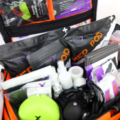 Lightning X MB35 trauma bag open showing organized contents.
